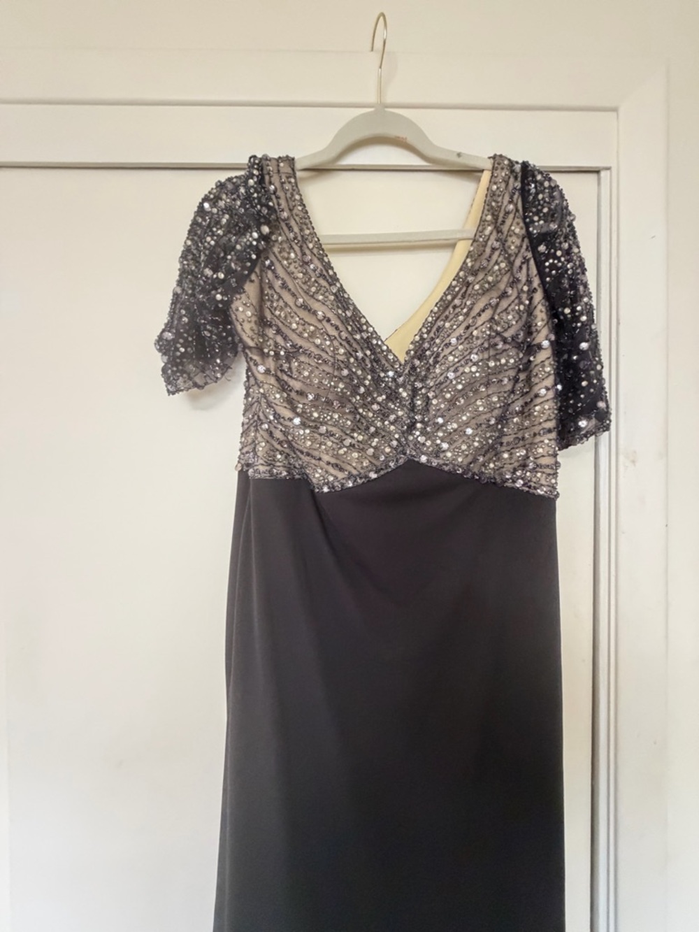 Black Label Black Beaded V-Neck Long Sleeve Evening Gown - Picture 2 of 5